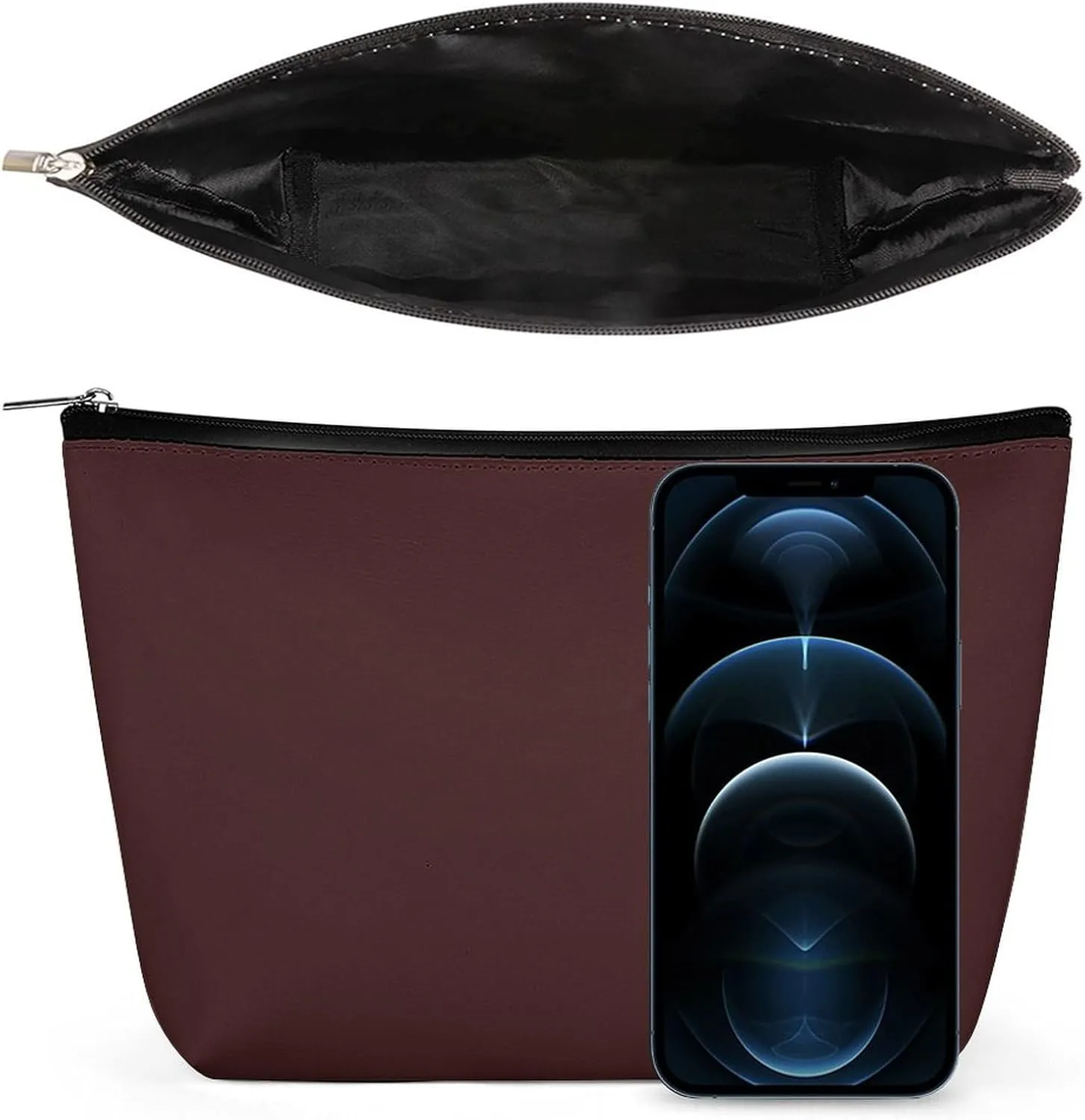 Travel Makeup Bag, Burgungy Red Solid Color Background Cosmetic Bags for Women Large Capacity Waterproof Toiletry Pouch Make up Organizer