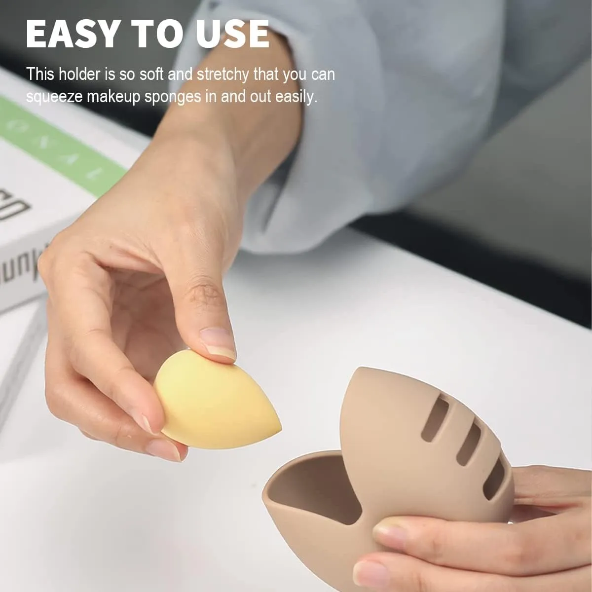 Travel Makeup Brush Holder   Integrated Makeup Sponge Case 4 Pack, Make Up Organizer Bag Cosmetic Pouch, Portable Anti-Dust Silcone Washable Beauty Blender Holder Carrying Case (E Khaki Black)