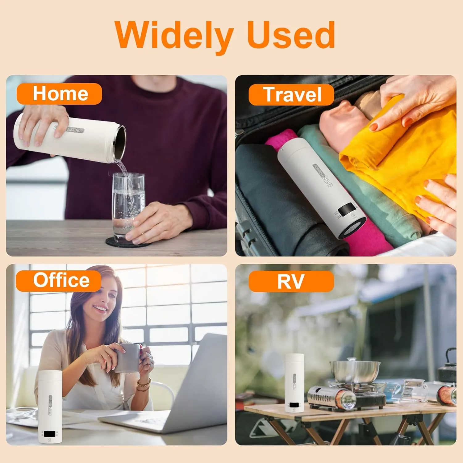 Travel Tea Kettle（110V）, Portable Electric Kettle (500ml), 316 Stainless Steel Premium Liner, 4-speed Temperature Adjustment with Auto Shut-off and Boil-Off Protection.