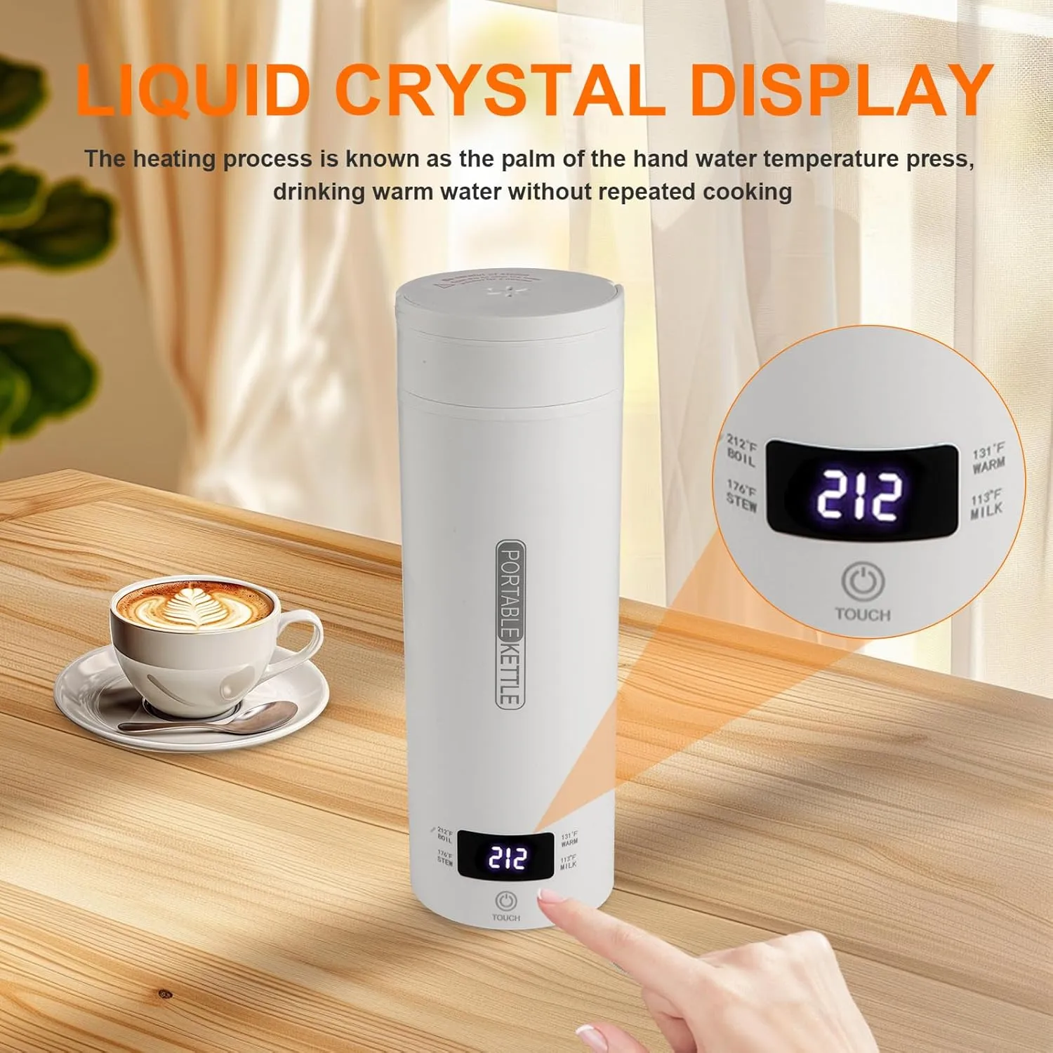 Travel Tea Kettle（110V）, Portable Electric Kettle (500ml), 316 Stainless Steel Premium Liner, 4-speed Temperature Adjustment with Auto Shut-off and Boil-Off Protection.