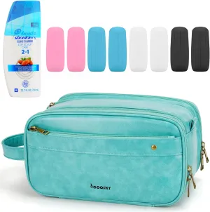 Travel Toiletry Bag for Men, Large Hanging Toiletries Organizer Bags for Women, Cruise Ship Essentials, Water-resistant Shaving Case, PU Leather Makeup Accessories, Cosmetic Dopp Kit, Lake Blue