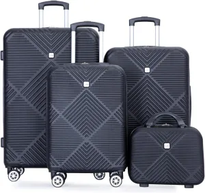Travelhouse 4 Piece Luggage Sets Travel Suitcase, Large Capacity Lightweight Luggage Sets with TSA Lock & Spinner Wheels, Clearance Carry On Luggage Suitcase Set (BLACK, 4 piece(14" 20'24"28"))