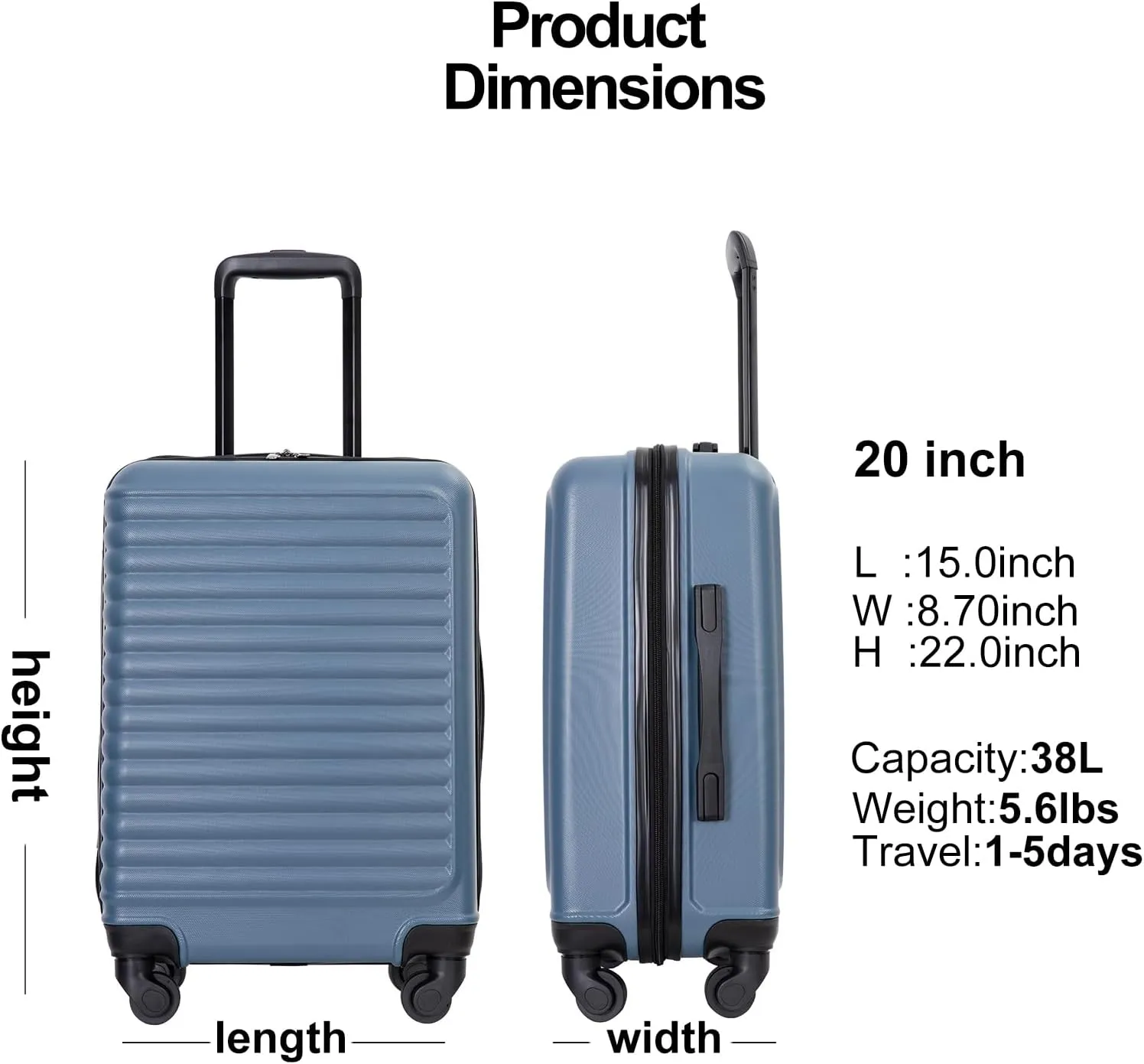 Travelhouse luggage,Hardside Carry On Travel Suitcase with Spinner Wheels, Multi-directional Spinner Wheels Uprigth Lightweight Underseater for Airplanes (Blue Gray)