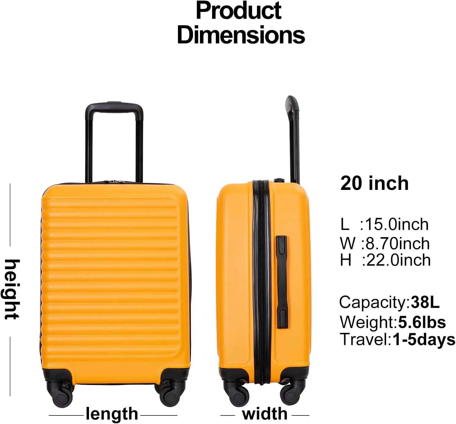 Travelhouse luggage,Hardside Carry On Travel Suitcase with Spinner Wheels, Multi-directional Spinner Wheels Uprigth Lightweight Underseater for Airplanes (Orange)