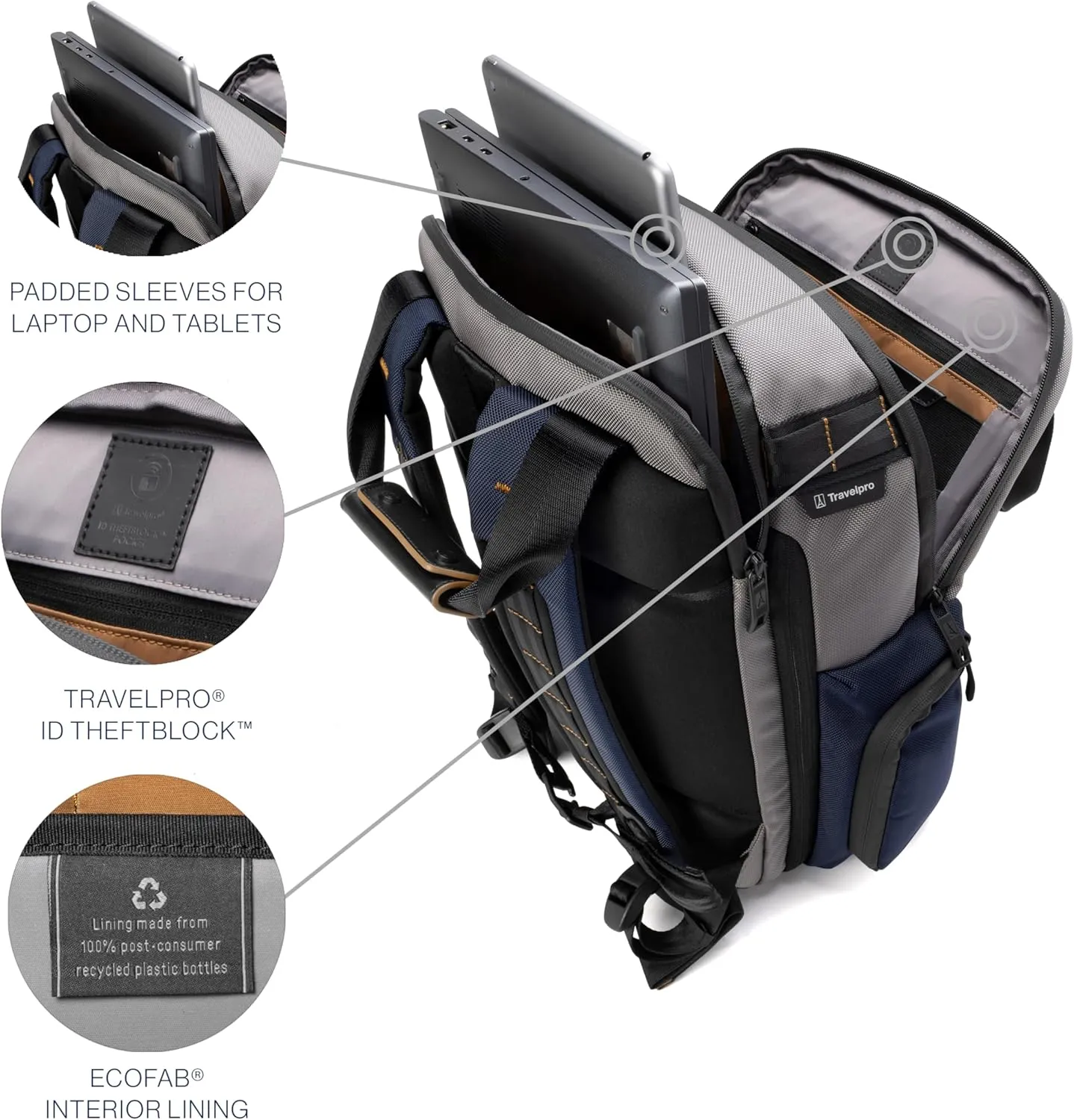 Travelpro Altitude Medium Expandable Travel Laptop Backpack 25-30L, 16 Inch Laptop, Water Resistant, Work, Business, Men and Women, Stellar Navy/Grey