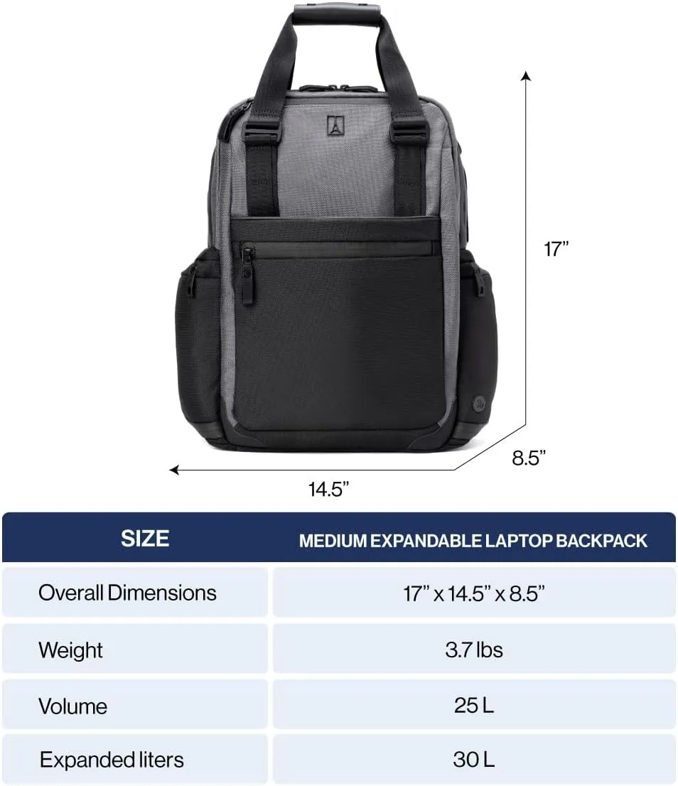 Travelpro Altitude Medium Expandable Travel Laptop Backpack 25-30L, 16 Inch Laptop, Water Resistant, Work, Business, Men and Women, Stellar Navy/Grey