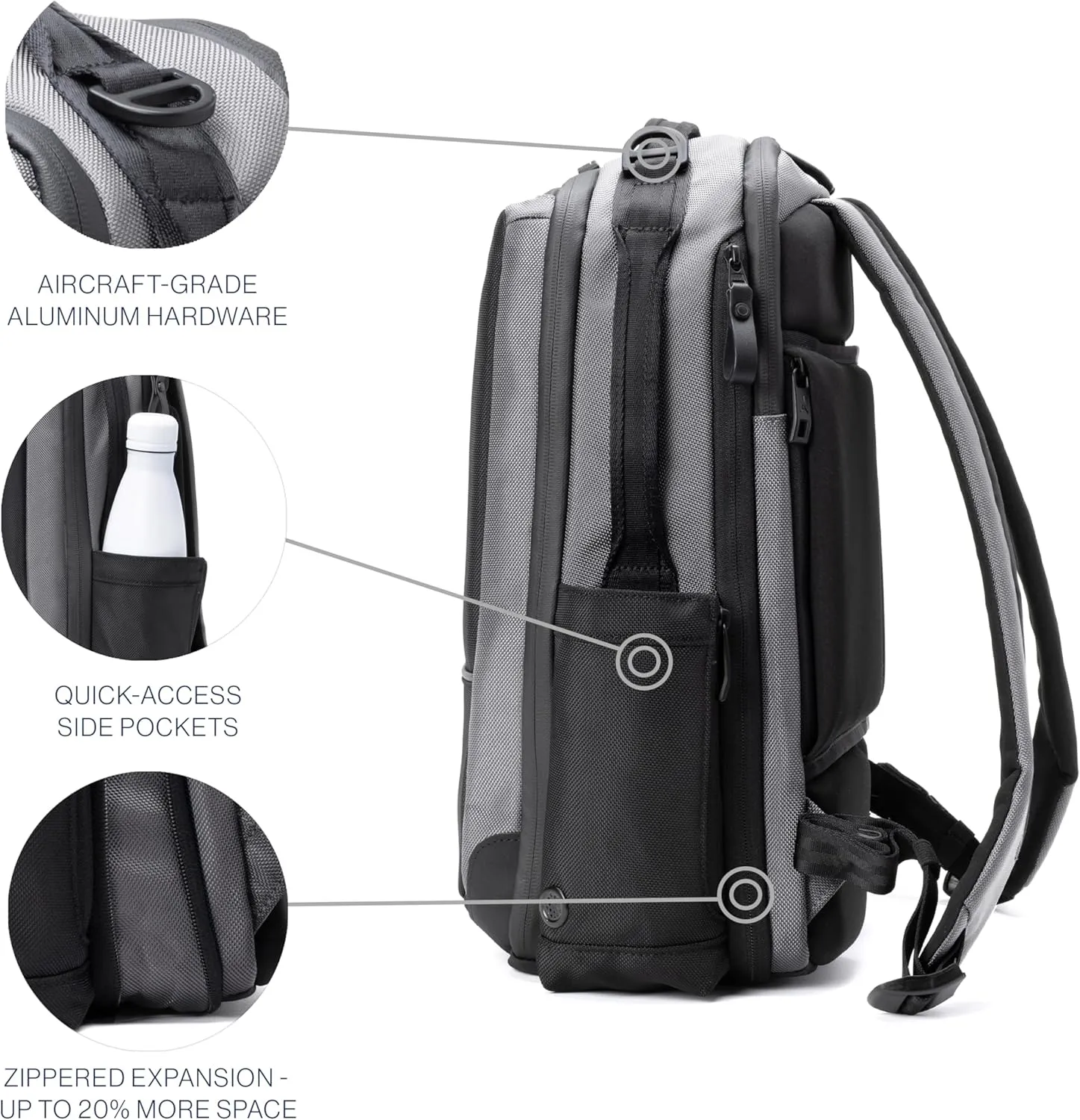 Travelpro Altitude Slim Expandable Travel Laptop Backpack 20-24L, 16 Inch Laptop, Water Resistant, Work, Business, Men and Women, Falcon Grey
