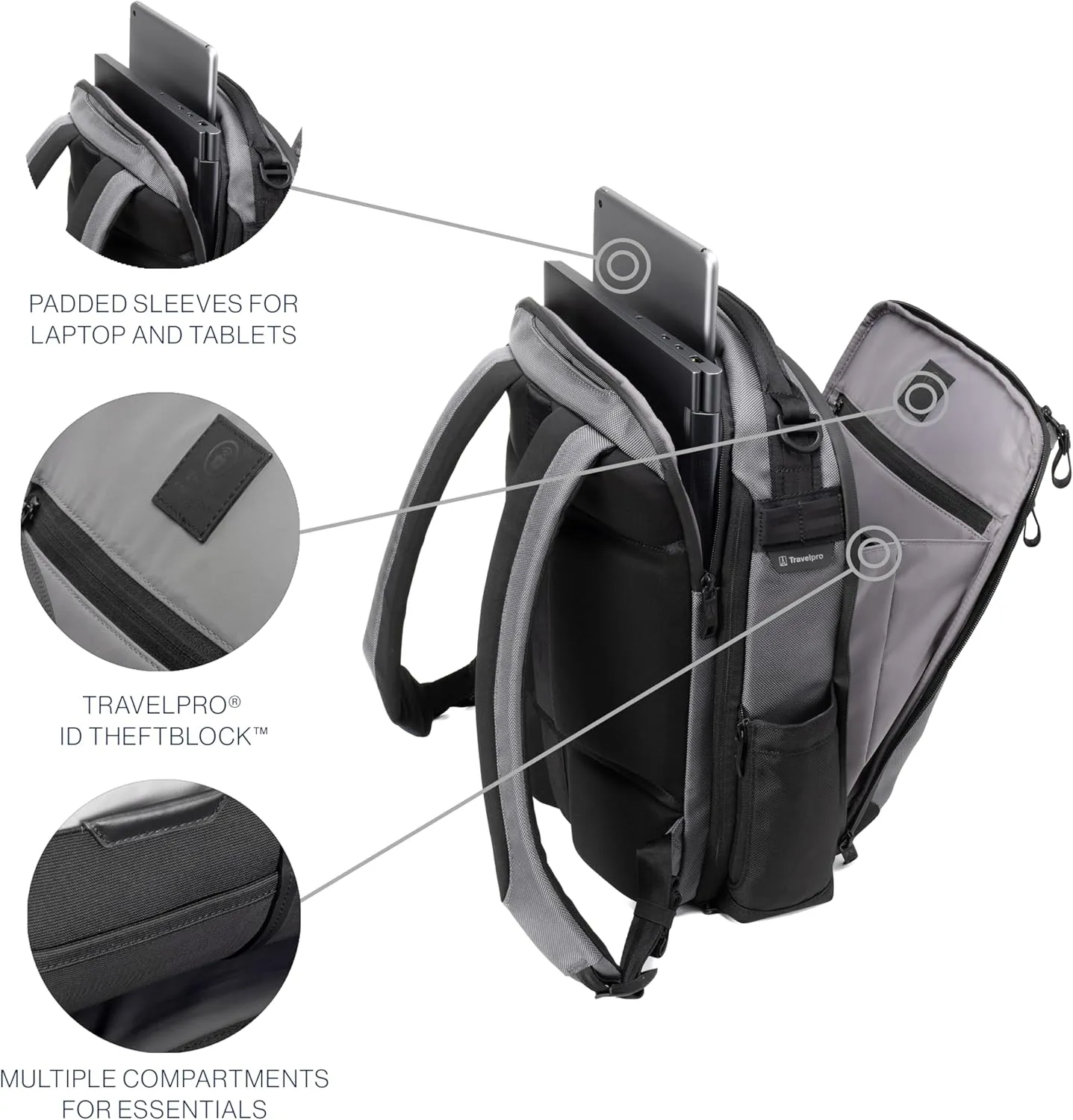 Travelpro Altitude Slim Expandable Travel Laptop Backpack 20-24L, 16 Inch Laptop, Water Resistant, Work, Business, Men and Women, Falcon Grey