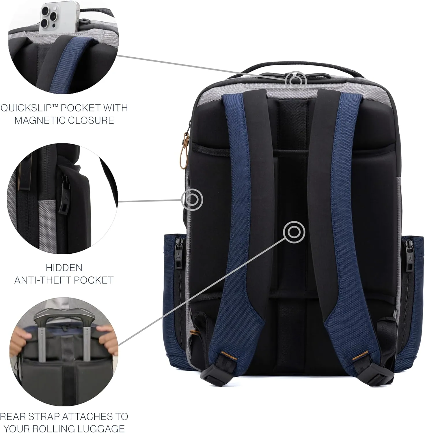 Travelpro Altitude Slim Expandable Travel Laptop Backpack 20-24L, 16 Inch Laptop, Water Resistant, Work, Business, Men and Women, Stellar Navy/Grey