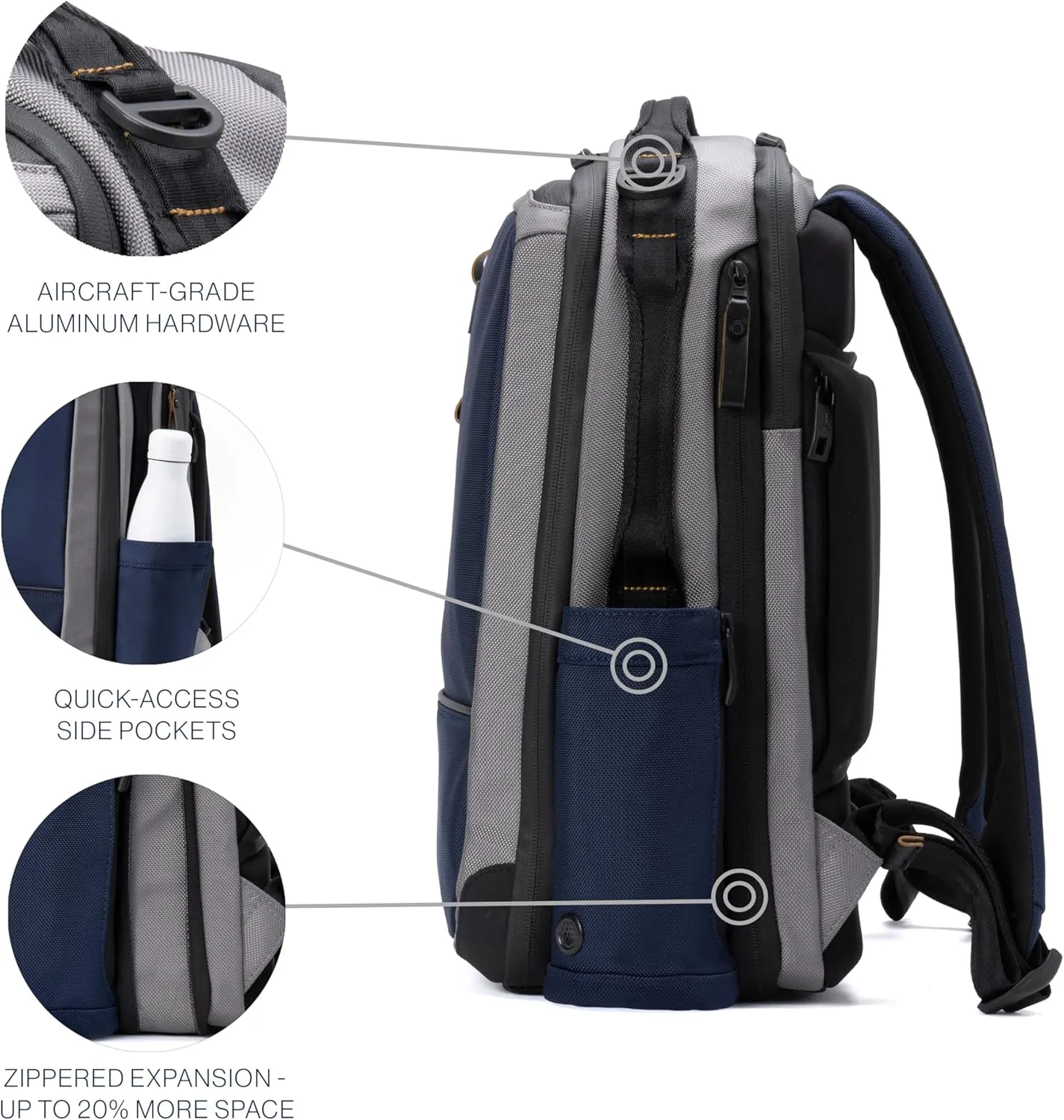 Travelpro Altitude Slim Expandable Travel Laptop Backpack 20-24L, 16 Inch Laptop, Water Resistant, Work, Business, Men and Women, Stellar Navy/Grey