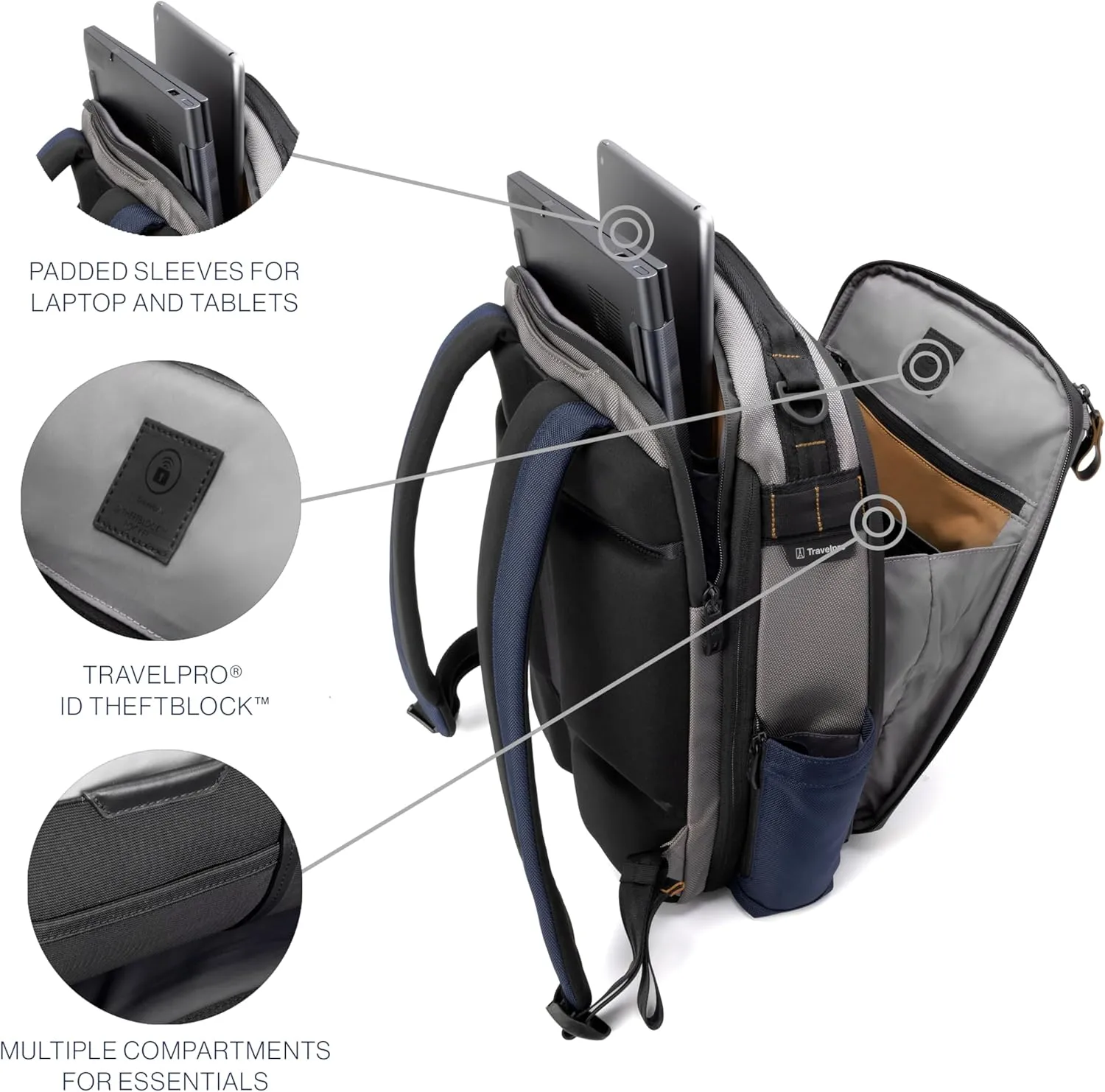 Travelpro Altitude Slim Expandable Travel Laptop Backpack 20-24L, 16 Inch Laptop, Water Resistant, Work, Business, Men and Women, Stellar Navy/Grey