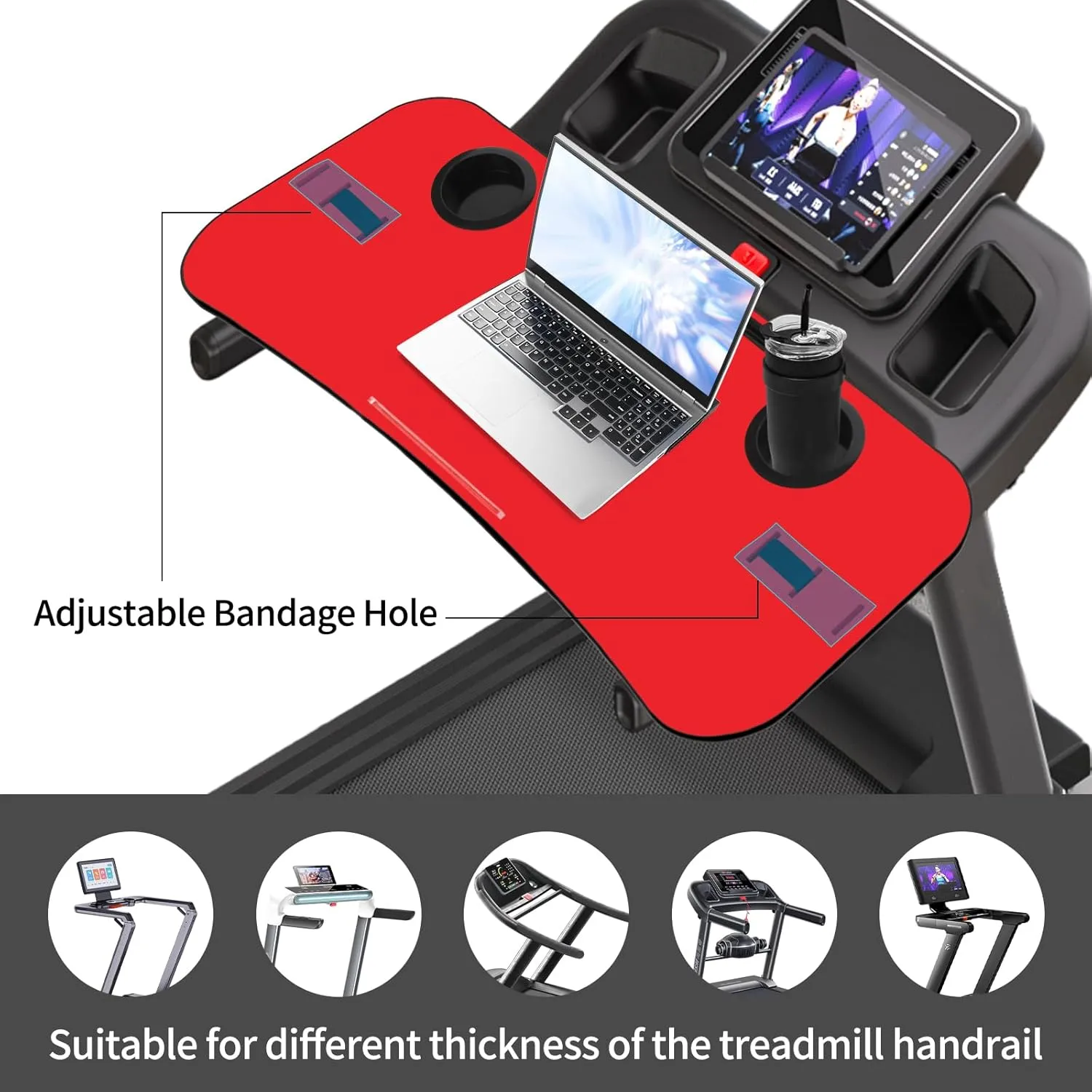 Treadmill Desk Attachment 36 Inches Tread Tray Workstation, Laptop Stand Holder for Notebooks, Tablets, Phone,Cup,Ergonomic Platform with Cooling Holes & Edge Protector