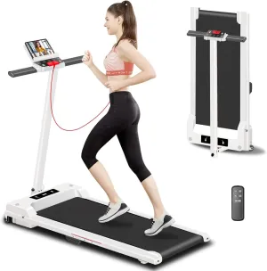 Treadmill for Home, Small Foldable Walking Pad, 3.0HP Portable Compact, 300lb Capacity, LED Display, Remote Control, White