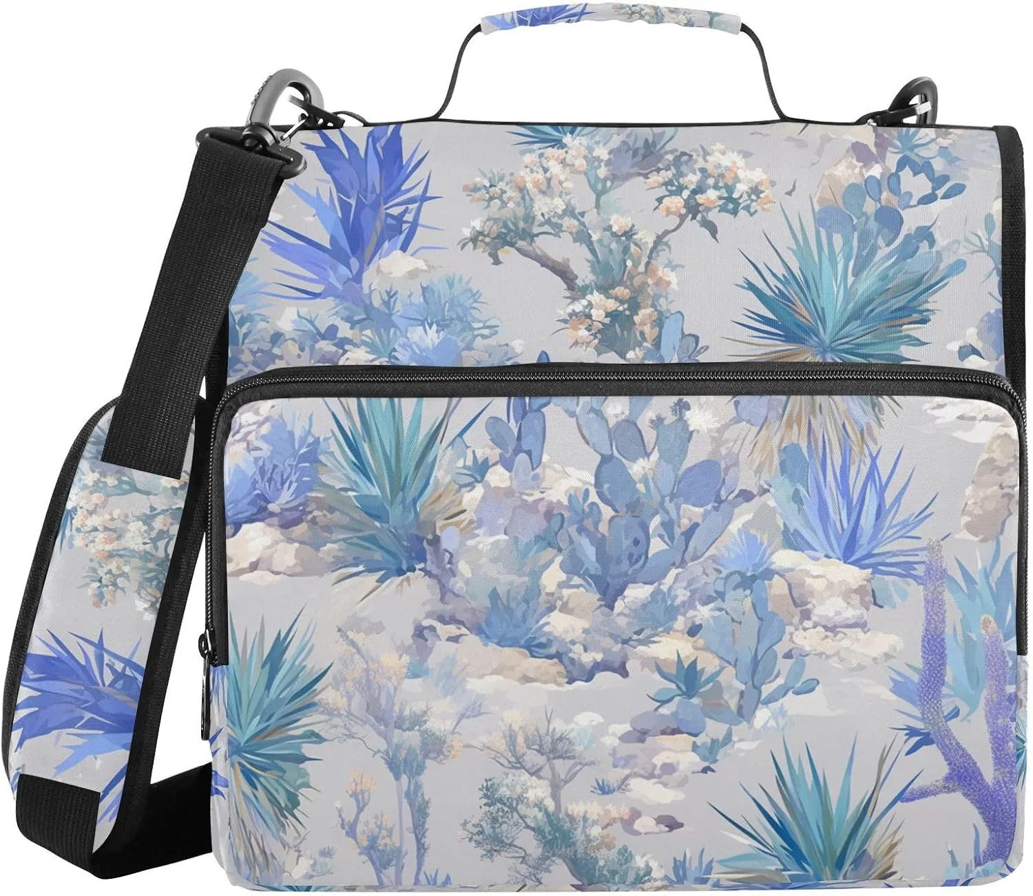 Tree Dim Gray 3 Rings 1.5 inch Zipper Binder Organizer with Shoulder Strap Easy to Carry Portfolio Binder for School and Office