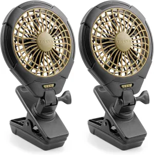 Treva 5 Inch Battery Powered Clip Slim and Portable Cooling Fan with Clamp for Travel, Outdoor,Camping, Car, Office Desk, Baby Stroller - Multi-Directional Rotating and Adjustable Head (2 Pack)