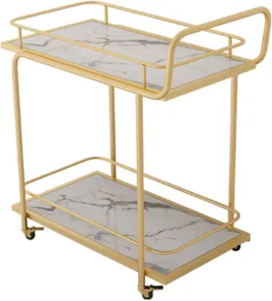 Trolley Kitchen Wine Storage Cart Rolling Bar or Cart for Tea or Cocktail, 2-Tiered Marble/Solid Wood and Metal, Wheeled Home Bar Cart Kitchen Storage trolleys