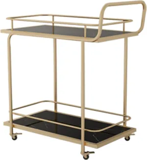 Trolley Kitchen Wine Storage Cart Rolling Bar or Cart for Tea or Cocktail, 2-Tiered Marble/Solid Wood and Metal, Wheeled Home Bar Cart Kitchen Storage trolleys