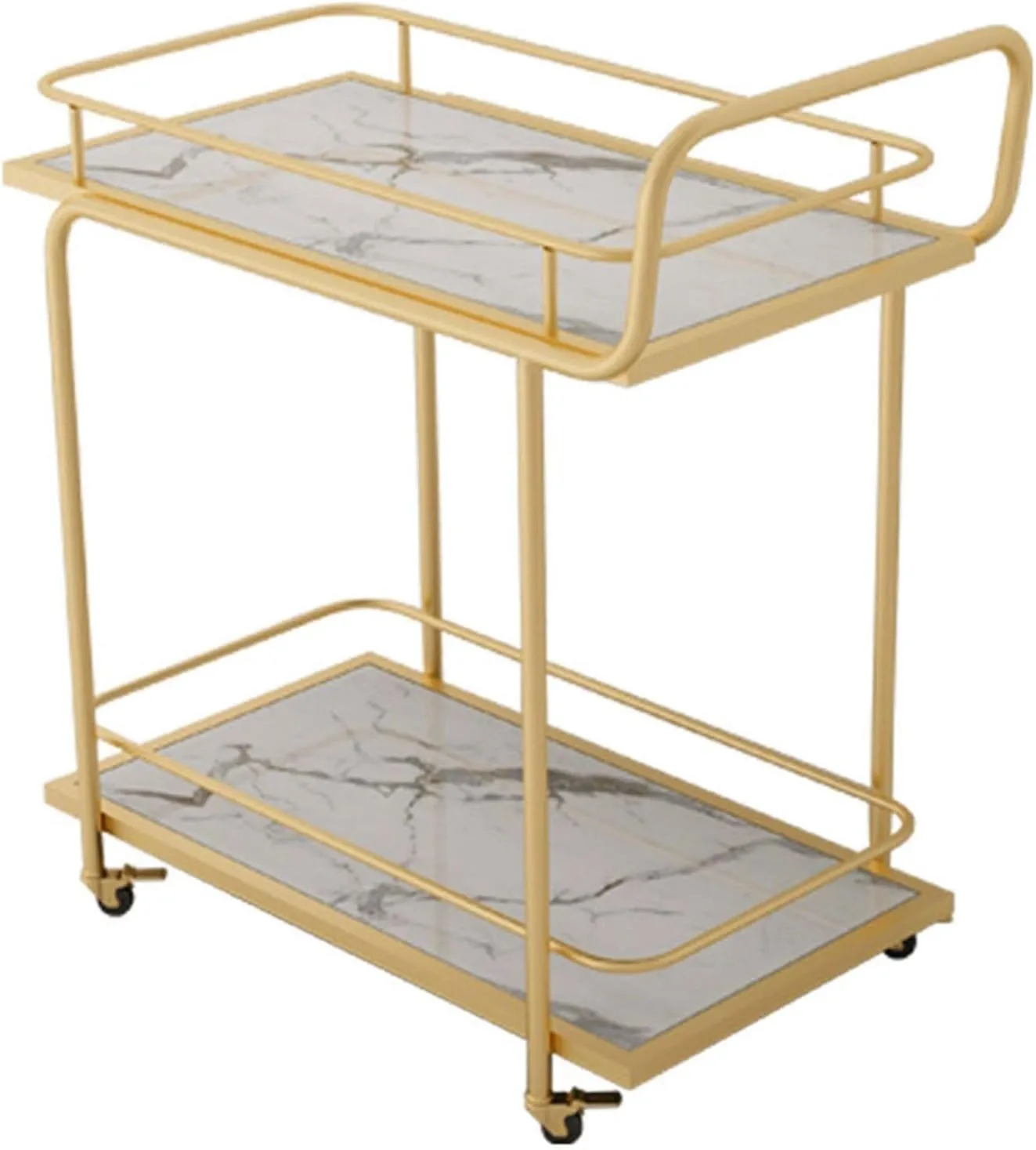 Trolley Kitchen Wine Storage Cart Rolling Bar or Cart for Tea or Cocktail, 2-Tiered Marble/Solid Wood and Metal, Wheeled Home Bar Cart Kitchen Storage trolleys