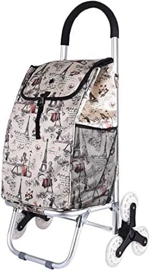 Trolley Multi-Function Shopping Cart Aluminum Alloy Folding Climbing Large Capacity Light Weight Wheeled Trolley Push Cart Bag with Wheels Luggage Trolley Storage Hand Trucks,Coffee Color