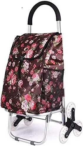 Trolley Multi-Function Shopping Cart Aluminum Alloy Folding Climbing Large Capacity Light Weight Wheeled Trolley Push Cart Bag with Wheels Luggage Trolley Storage Hand Trucks,Coffee Color(R