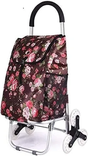 Trolley Multi-Function Shopping Cart Aluminum Alloy Folding Climbing Large Capacity Light Weight Wheeled Trolley Push Cart Bag with Wheels Luggage Trolley Storage Hand Trucks,Coffee Color(R