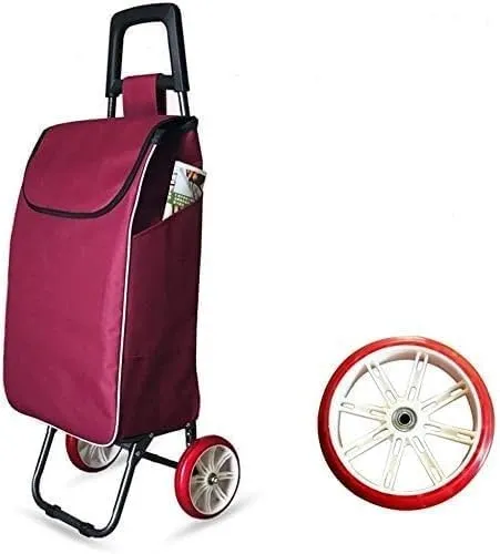 Trolley Multi-Function Shopping Cart Folding Trolley Large Capacity Light Weight Wheeled Trolley Push Cart Bag with 2 Wheels Storage Hand Trucks,Black(Wine Red)