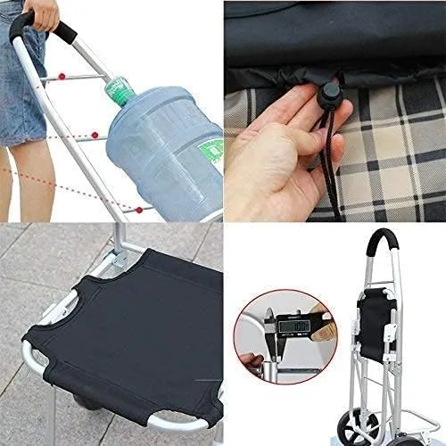 Trolley Multi-Function Shopping Cart Large Capacity Light Weight Foldable Wheeled Trolley with Seat Push Cart Bag with 2 Wheels Storage Hand Trucks,Blue