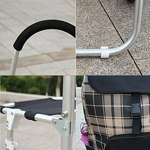 Trolley Multi-Function Shopping Cart Large Capacity Light Weight Foldable Wheeled Trolley with Seat Push Cart Bag with 2 Wheels Storage Hand Trucks,Blue