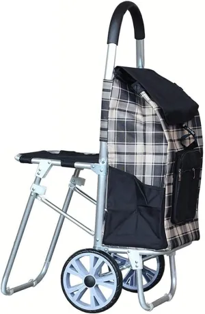 Trolley Multi-Function Shopping Cart Large Capacity Light Weight Foldable Wheeled Trolley with Seat Push Cart Bag with 2 Wheels Storage Hand Trucks,Red