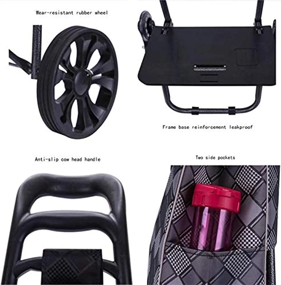 Trolley Multi-Function Shopping Cart Large Capacity Light Weight Wheeled Trolley Push Cart Bag with Wheels Pattern Storage Hand Trucks,Red