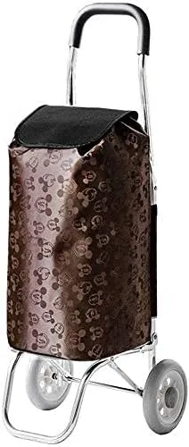 Trolley Multi-Function Shopping Cart Large Capacity Light Weight Wheeled Trolley Push Cart Bag with Wheels Storage Hand Trucks,Coffee Mickey