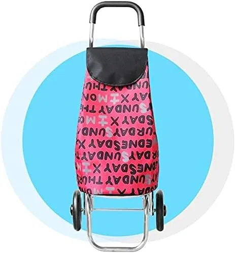 Trolley Multi-Function Shopping Cart Light Weight Aluminum Alloy Trolley Large Capacity Wheeled Foldable Push Cart Bag with 2 Wheels Storage Hand Trucks,Red and White Letters