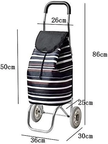 Trolley Multi-Function Shopping Cart Light Weight Aluminum Alloy Trolley Large Capacity Wheeled Foldable Push Cart Bag with 2 Wheels Storage Hand Trucks,Red and White Letters(Black and Whit