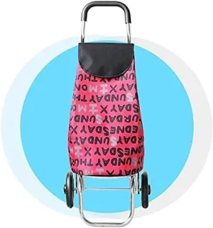 Trolley Multi-Function Shopping Cart Light Weight Aluminum Alloy Trolley Large Capacity Wheeled Foldable Push Cart Bag with 2 Wheels Storage Hand Trucks,Red and White Letters(Red and White