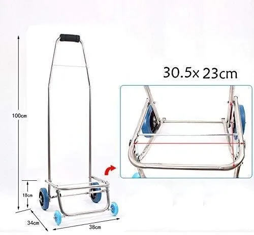 Trolley Multi-Function Shopping Cart Stainless Steel 4 Wheels Trolley Light Weight Large Capacity Wheeled Baggage Cart Push Cart Bag Storage Hand Trucks,Gray