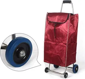 Trolley Multi-Function Shopping Cart Stainless Steel 4 Wheels Trolley Light Weight Large Capacity Wheeled Baggage Cart Push Cart Bag Storage Hand Trucks,Red