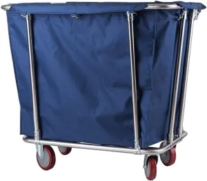 Trolley Rolling Cart Storage Rack Serving Cart Cart Houseware Heavy-Duty Rolling Laundry Hamper Sorter Cart, Wheeled Commercial Hotel Trolley Bin with Removable Bag,Brown (Blue) (Blue)