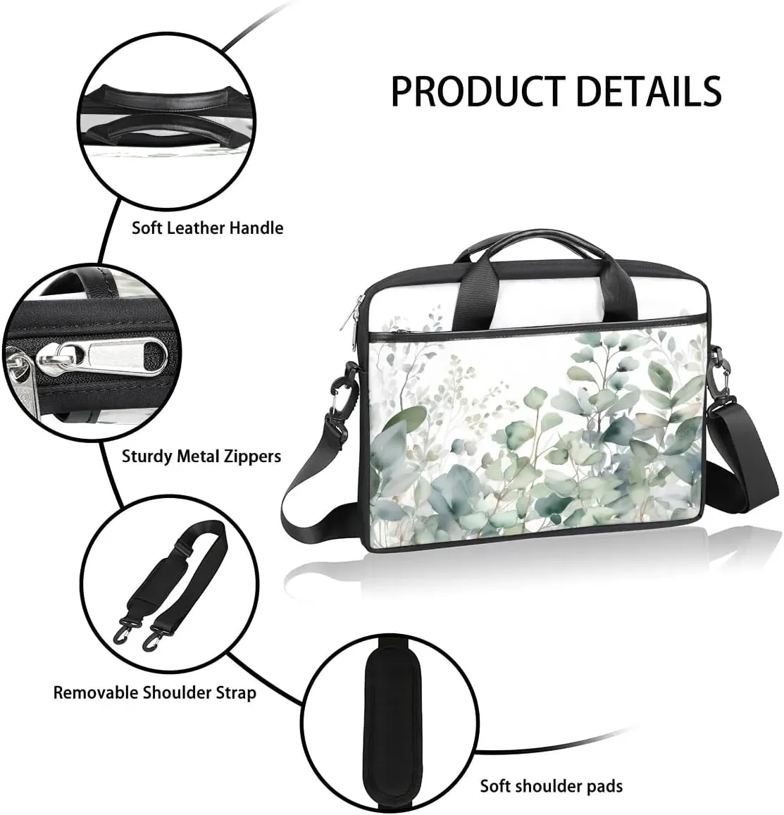 Tropical Palm Leaves Print 15 Inch Laptop Bag Women Men Laptop Carrying Case