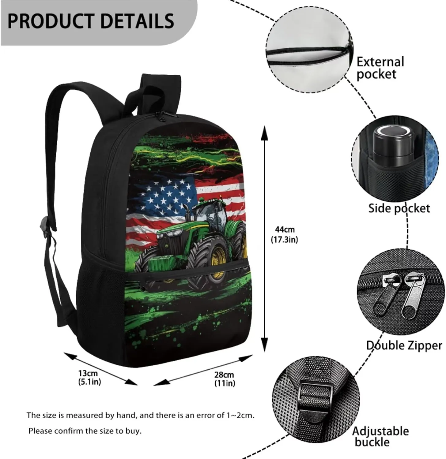 Truck Backpack and Lunch Box Set Boys Bookbag Age 8-10 6-8 American Flag Set of 4 Boys Bookbag with Lunch Box Heavy Duty Students Back to School Supplies Daypack Bag