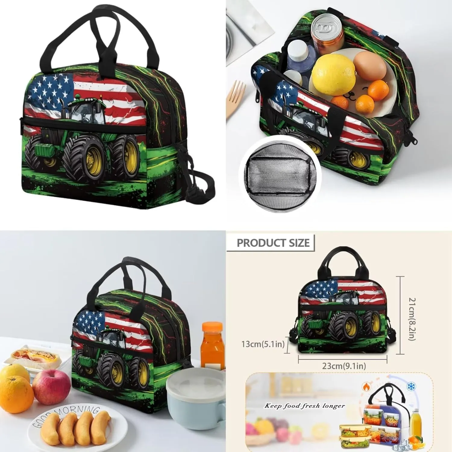 Truck Backpack and Lunch Box Set Boys Bookbag Age 8-10 6-8 American Flag Set of 4 Boys Bookbag with Lunch Box Heavy Duty Students Back to School Supplies Daypack Bag