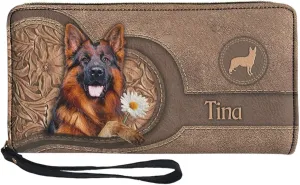 Tuoxiukan Custom Wallets for Men German Shepherd Dog Personalized Name Wristlet Wallets for Women Zip Around Slim Minimalist Clutch Purse Cash Pouch Coin Organizer Customized Christmas Gifts