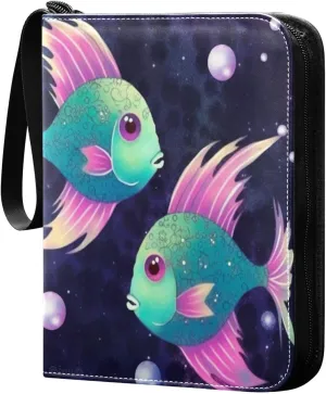 Two Colorful Fish Card Binder 4 Pocket Trading Card Album Fits 400 Sports/Game Cards, PU Cover 3 Ring Card Collection with 50 Removable Sleeves
