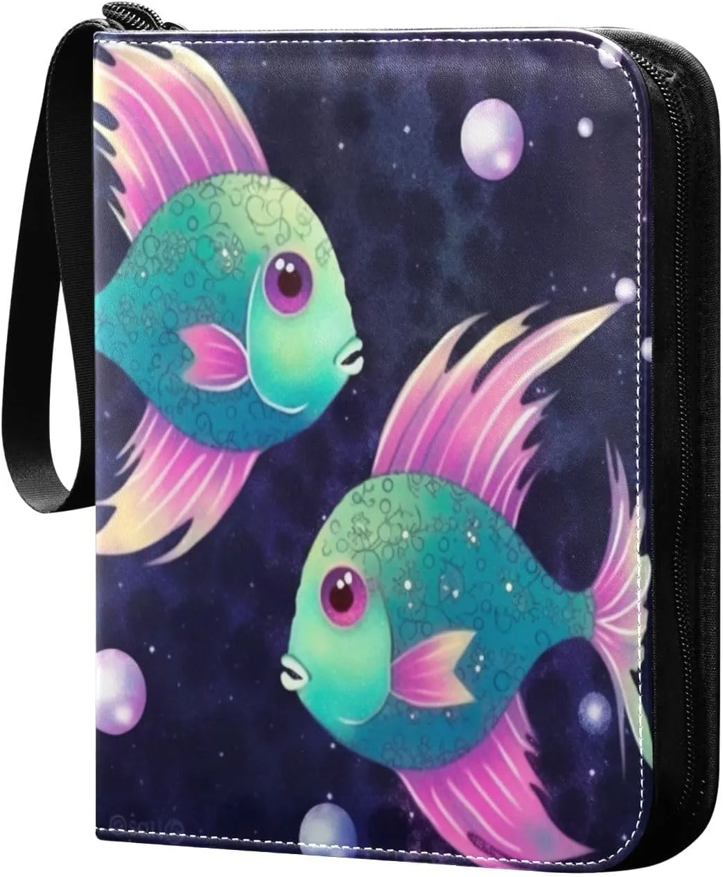 Two Colorful Fish Card Binder 4 Pocket Trading Card Album Fits 400 Sports/Game Cards, PU Cover 3 Ring Card Collection with 50 Removable Sleeves