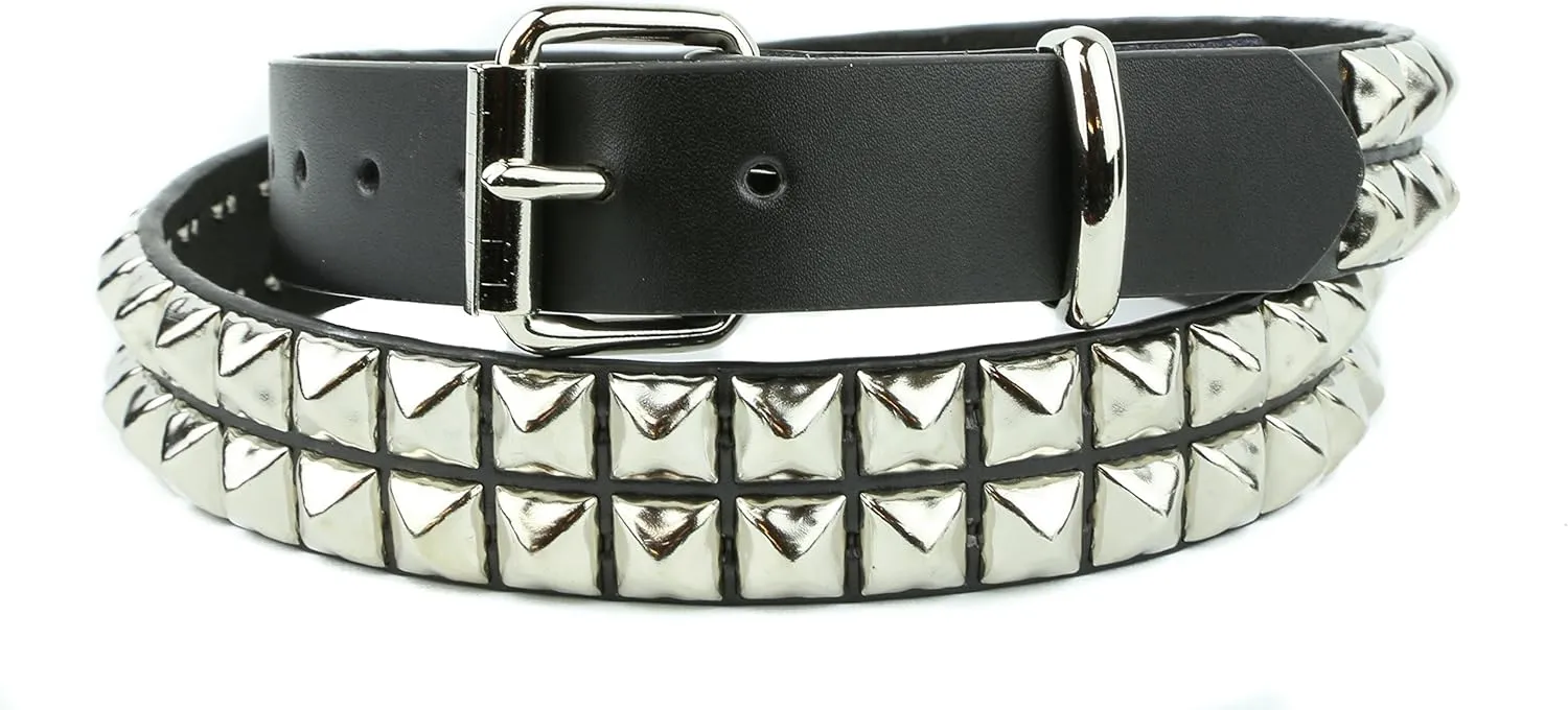 Two Row Pyramid Stud Belt Made In USA Genuine Leather Punk Goth Thrash Metal