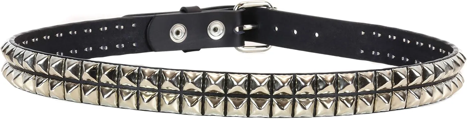 Two Row Pyramid Stud Belt Made In USA Genuine Leather Punk Goth Thrash Metal