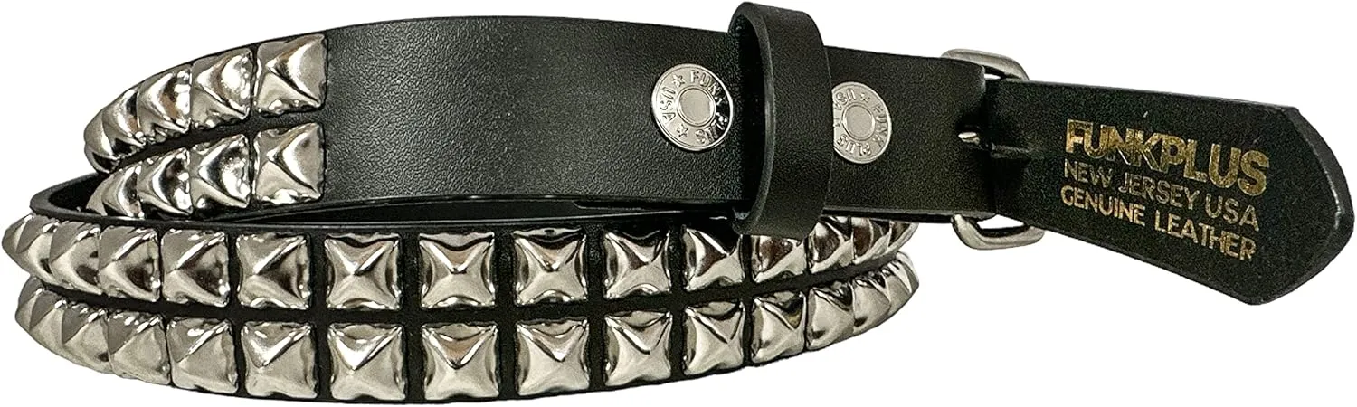 Two Row Pyramid Stud Belt Made In USA Genuine Leather Punk Goth Thrash Metal