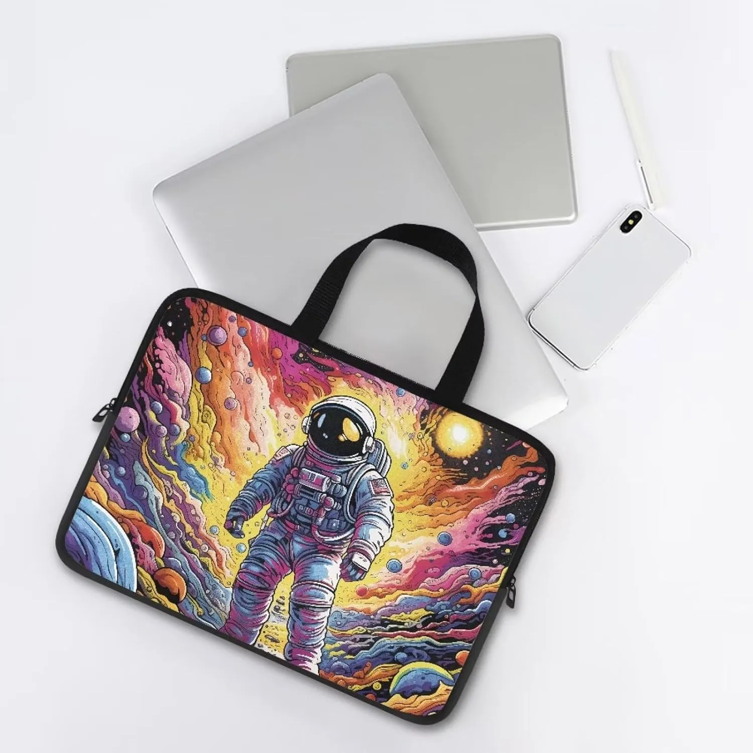 Uasibuni Stylish Laptop Bag for 15-17In Laptops, Cute Laptop Sleeve Bag, Black, Modern, Floral Pattern, Unisex-Adults