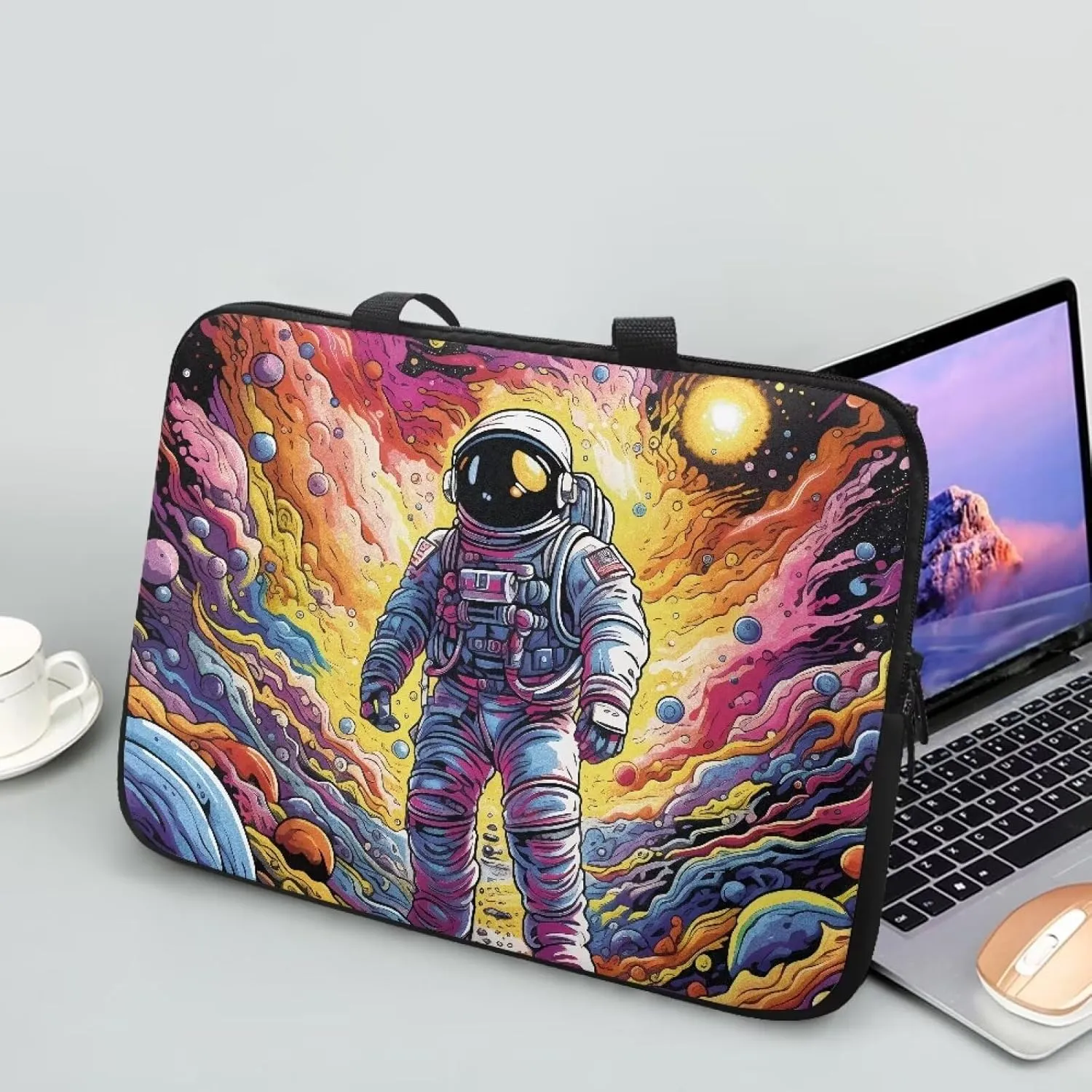 Uasibuni Stylish Laptop Bag for 15-17In Laptops, Cute Laptop Sleeve Bag, Black, Modern, Floral Pattern, Unisex-Adults
