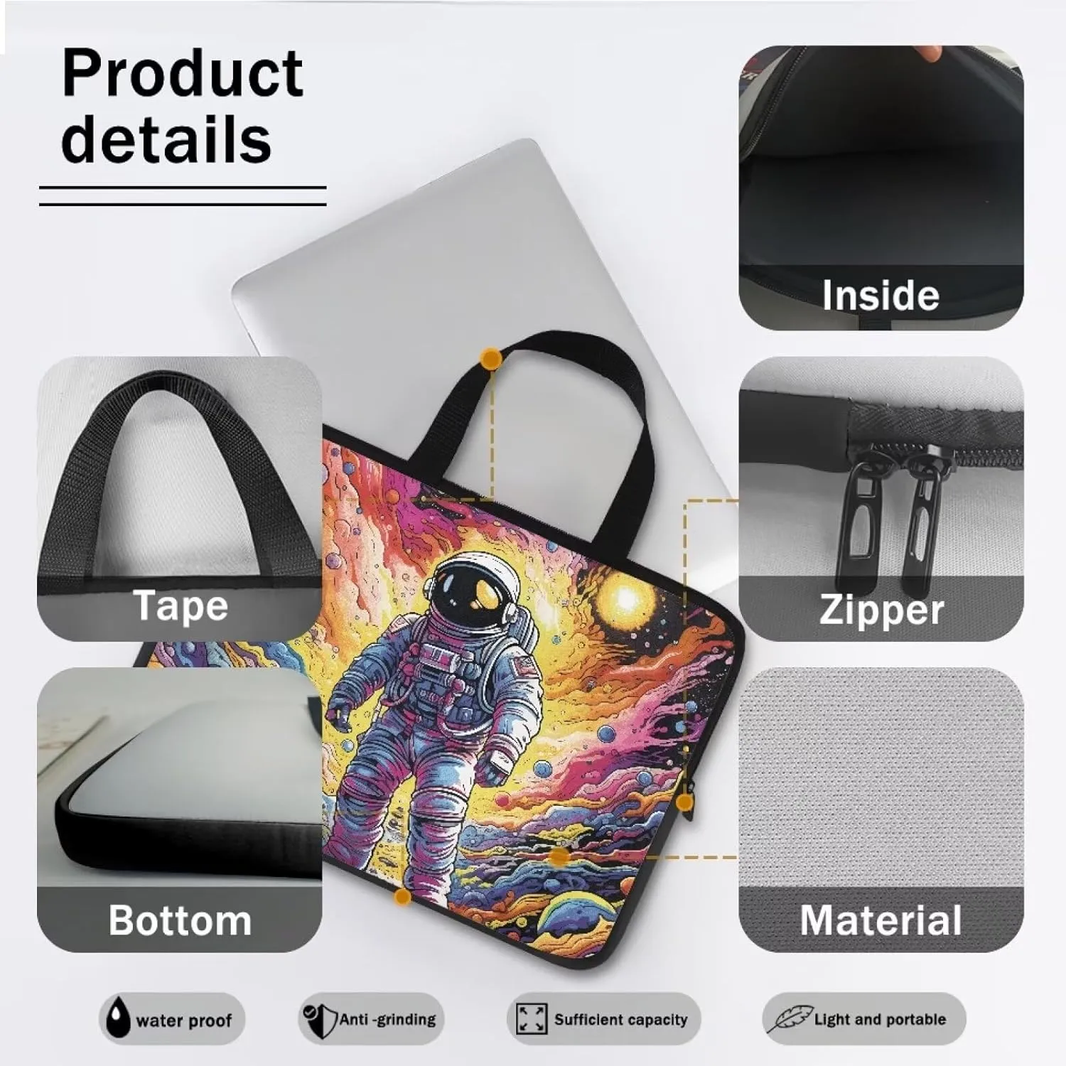 Uasibuni Stylish Laptop Bag for 15-17In Laptops, Cute Laptop Sleeve Bag, Black, Modern, Floral Pattern, Unisex-Adults