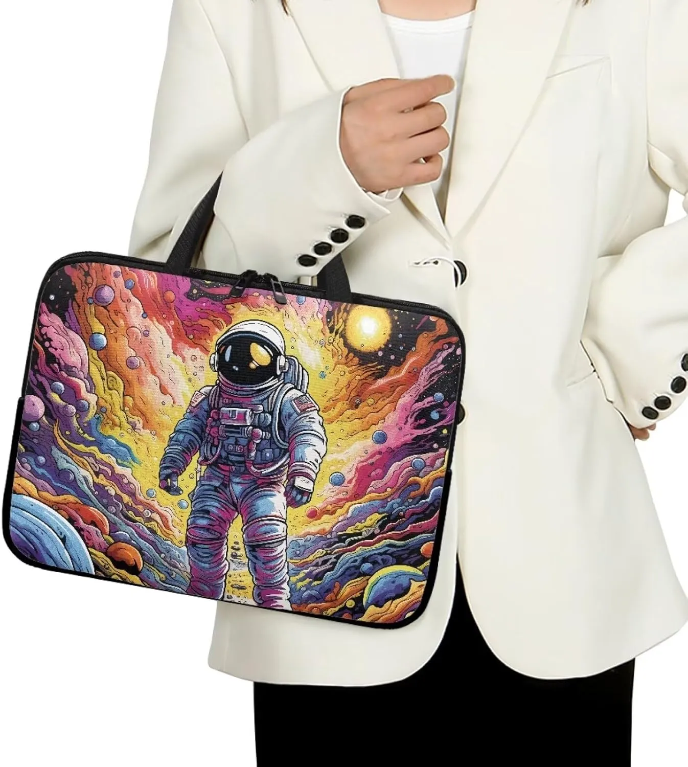 Uasibuni Stylish Laptop Bag for 15-17In Laptops, Cute Laptop Sleeve Bag, Black, Modern, Floral Pattern, Unisex-Adults